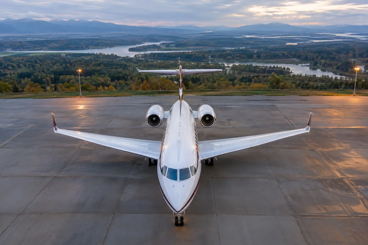 Super-midsize jet on the ramp