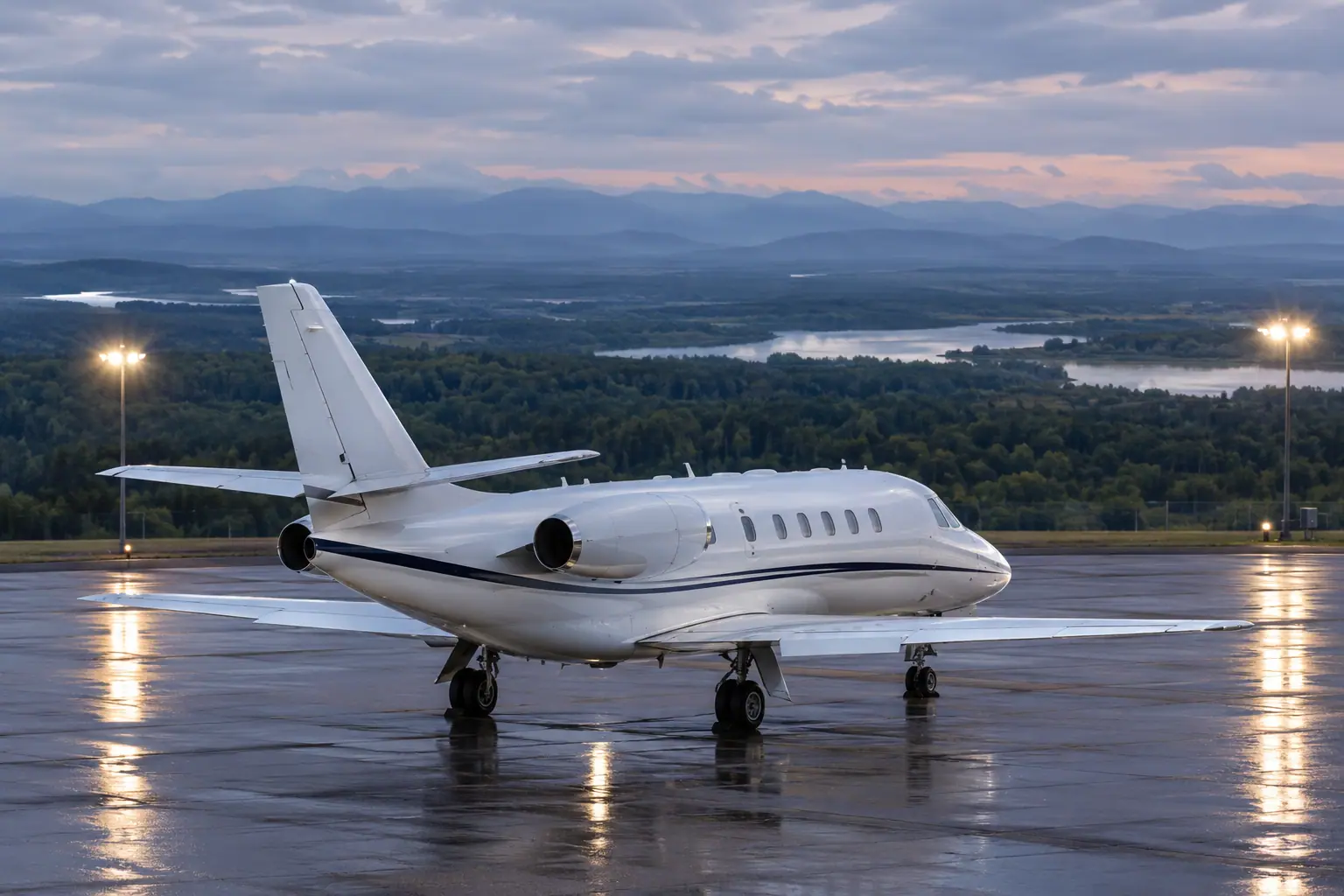 Midsize jet on the ramp