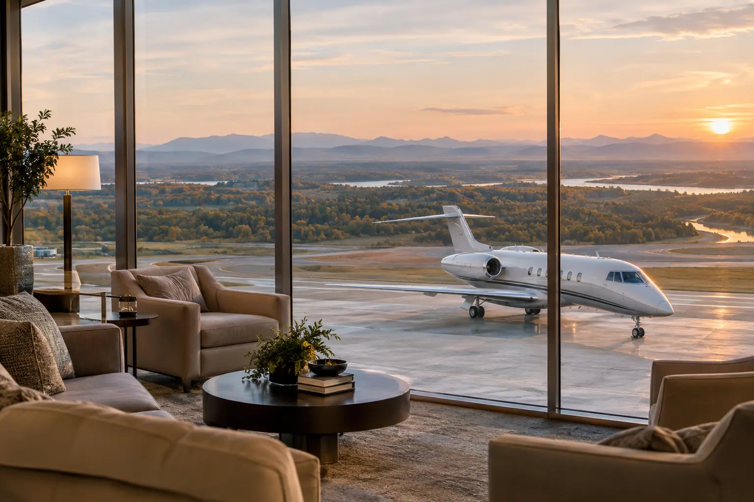 Private terminal lounge overlooking the ramp
